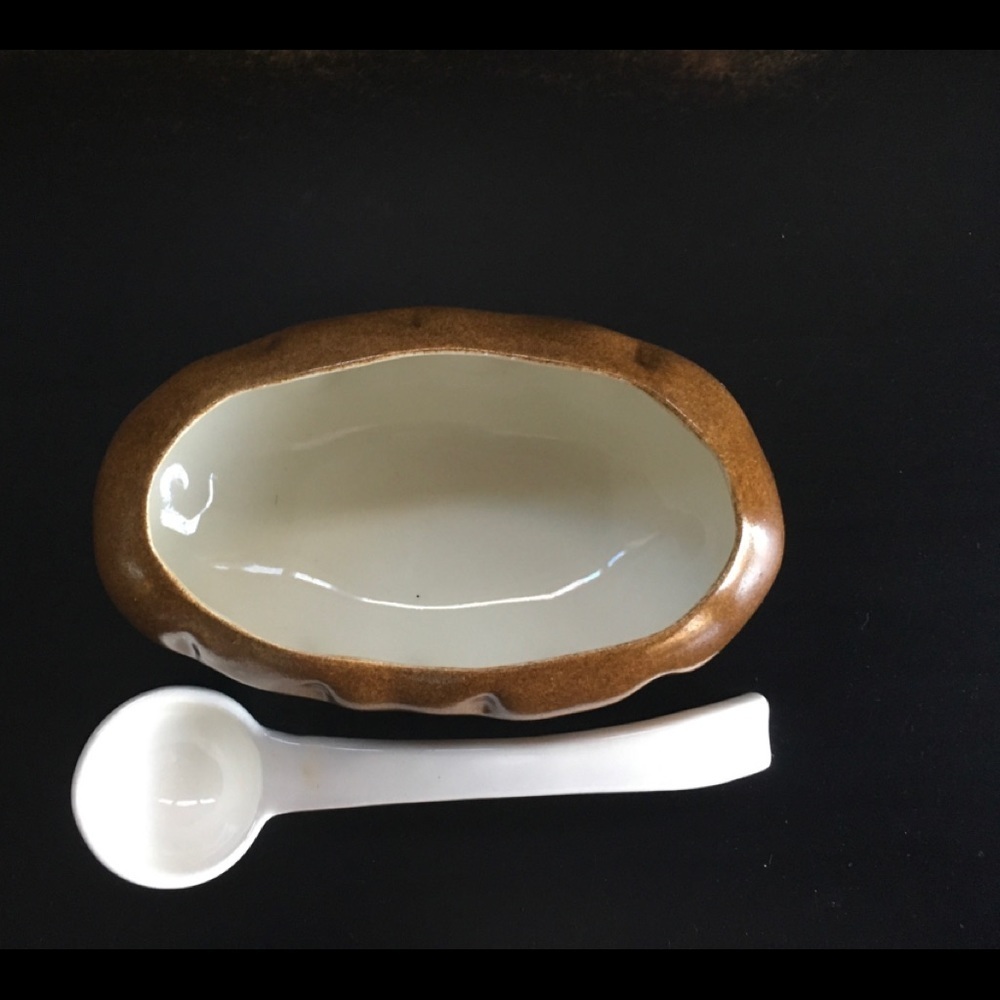 Pottery Gravy Boat & Spoon